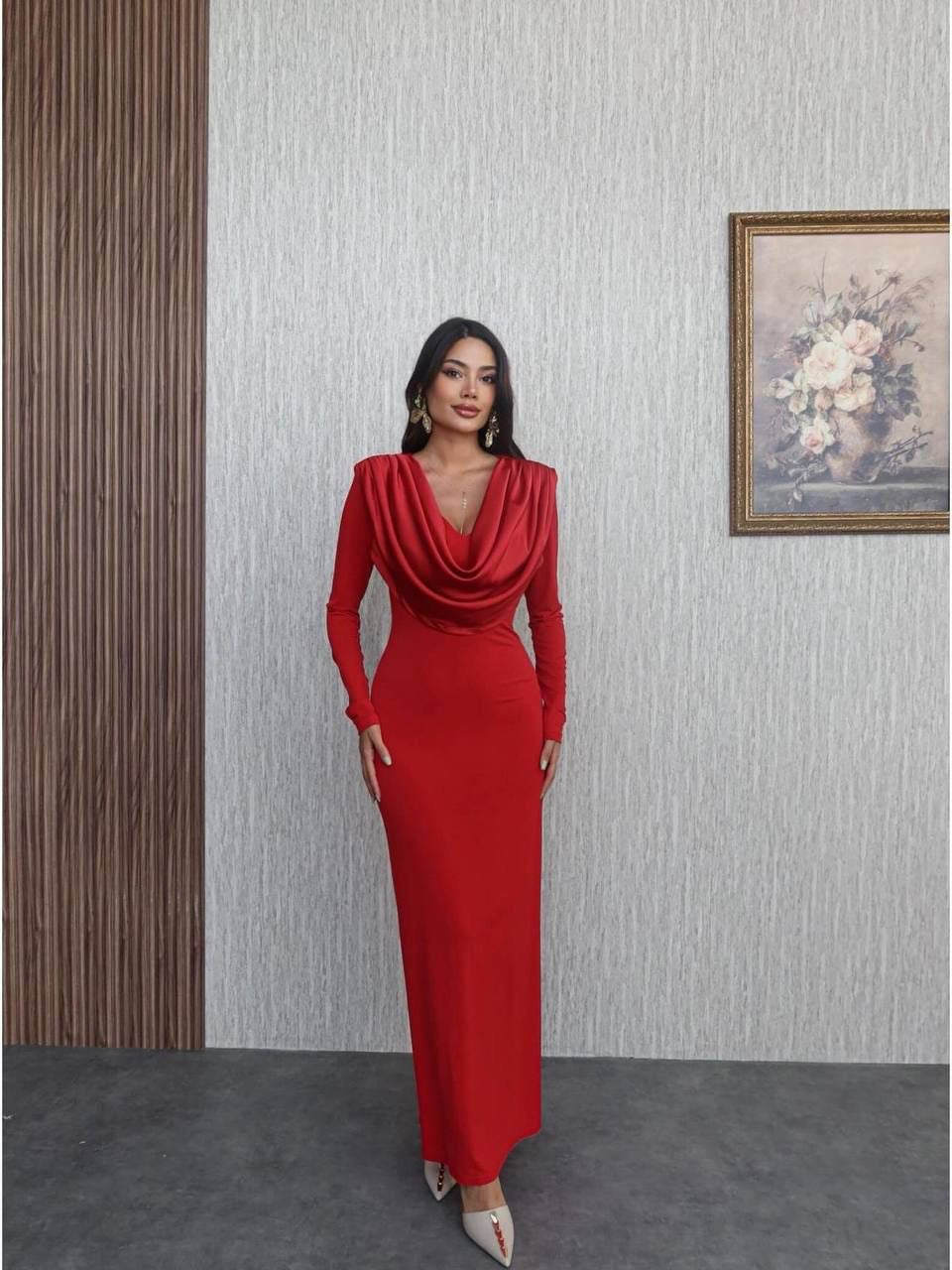 Cowl neck red dress