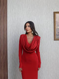Cowl neck red dress